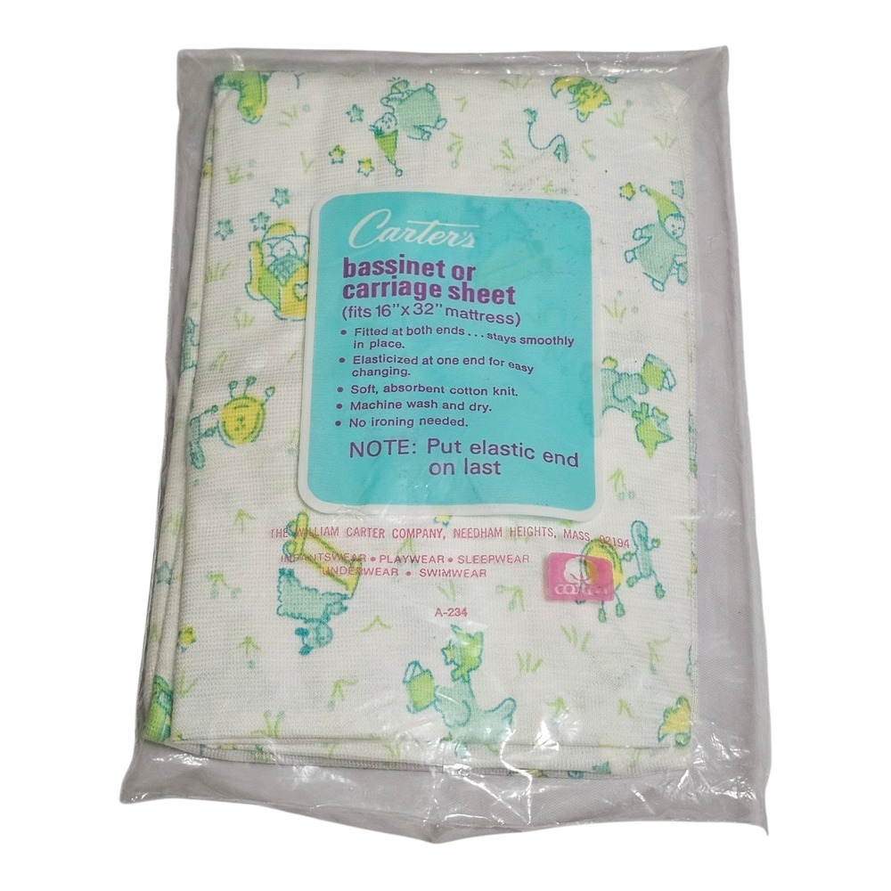 Vtg Carters Fitted Bassinet Carriage Sheet Blue Animals Nursery 16"x32" - Picture 2 of 5